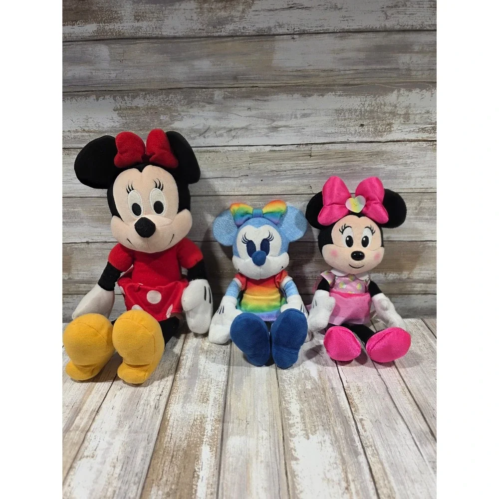 Disney Minnie Mouse Plush Toy Lot Red Rainbow‎ Pink Outfits